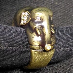 Vintage Elephant Ring, Clear Rhinestones, Brass Tone, Size 6.5
